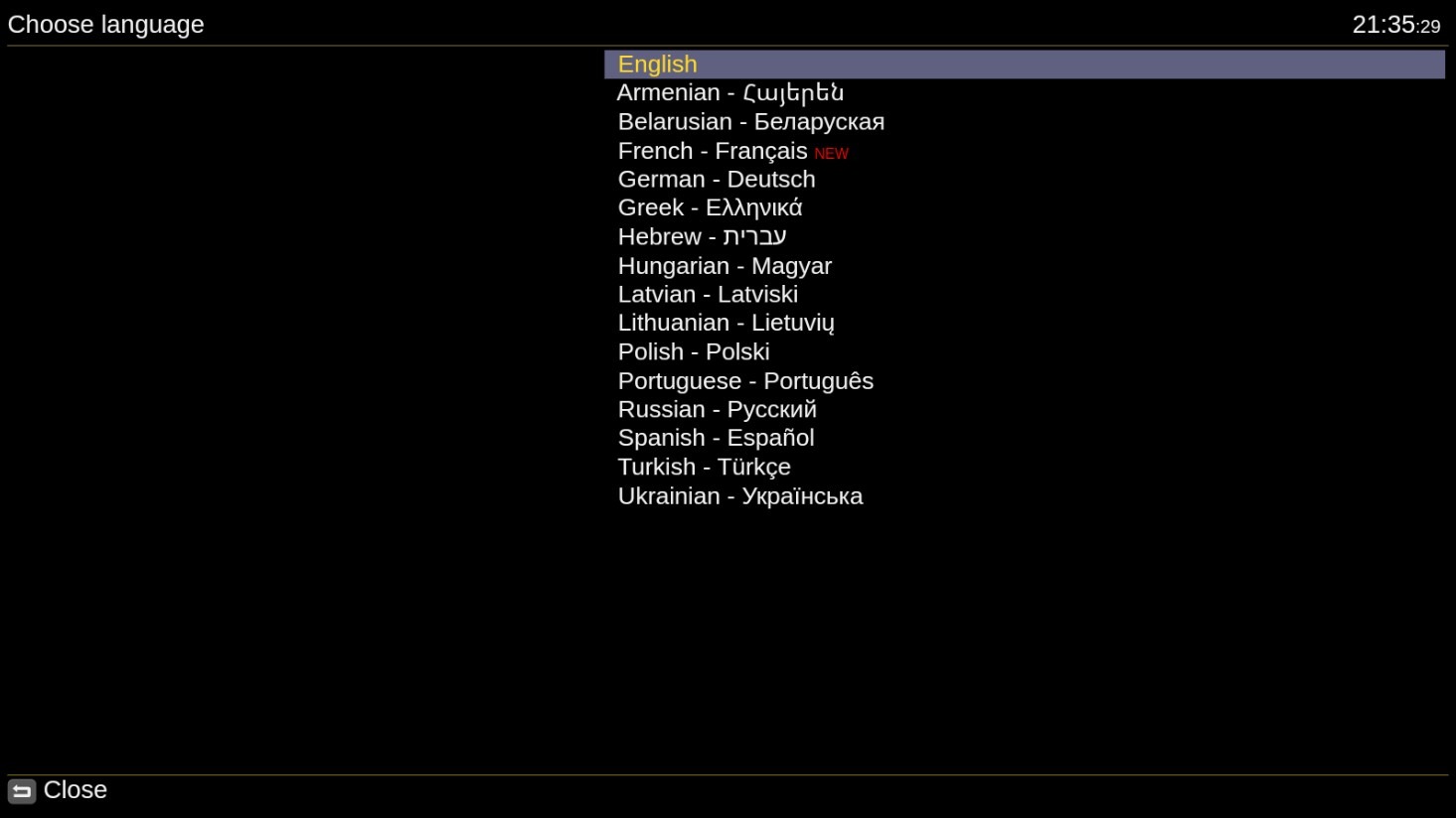 Choosing the language of the player.